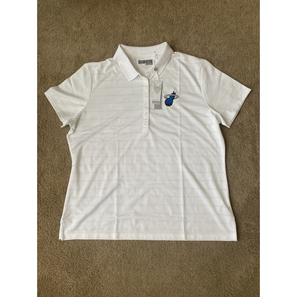 Callaway Opti-Dri Miami Heat Vice Golf Polo Shirt White Striped Men's XXL NWT